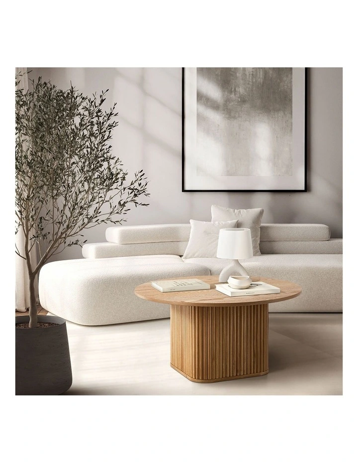 Oikiture Coffee Table Side End Tables Sofa Desk Round Wooden Furniture Natural image 7