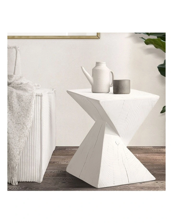 Oikiture Side Table Coffee Bedside End Stool Stand Magnesium Cement White image 4