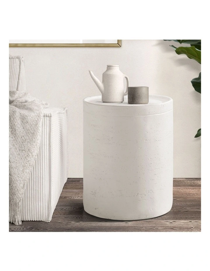 Oikiture Side Table Coffee End Stool Bedside Stand Magnesium Cement White image 4