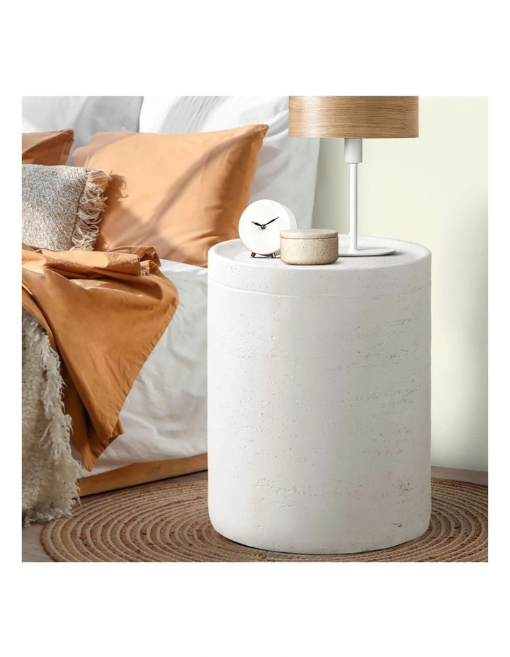 Oikiture Side Table Coffee End Stool Bedside Stand Magnesium Cement White image 5