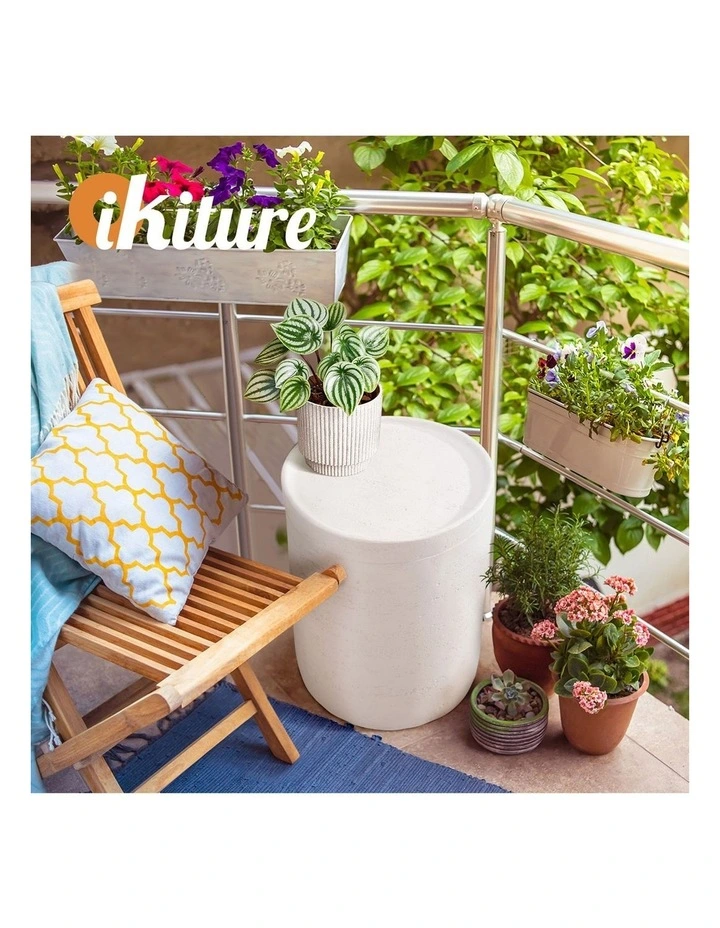 Oikiture Side Table Coffee End Stool Bedside Stand Magnesium Cement White image 7