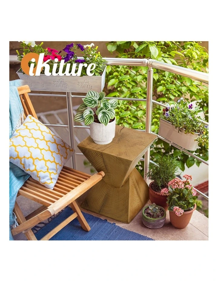 Oikiture Side Table Coffee Bedside End Stool Stand Magnesium Cement Natural image 7