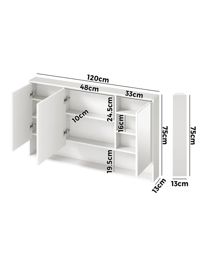 Welba Bathroom Mirror Cabinet LED Light Medicine Shaving Wall Storage 1200x750mm image 3