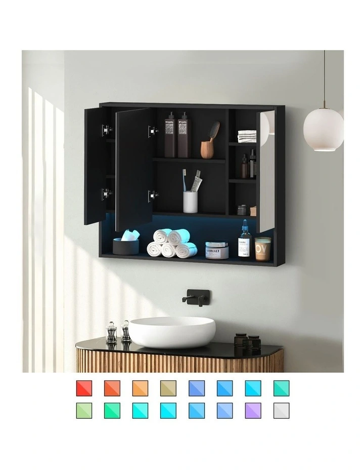 Welba Bathroom Mirror Cabinet LED Medicine Shaving Wall Storage 900x750mm Black image 5