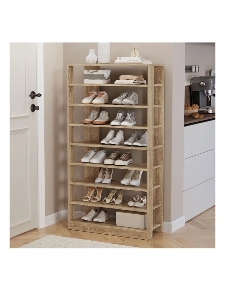 Oikiture Shoe Rack 9 Tiers Shelf Storage Cabinet Organiser 54 Pairs Natural image 4