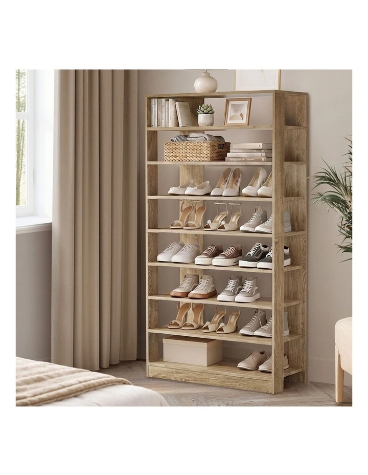 Oikiture Shoe Rack 9 Tiers Shelf Storage Cabinet Organiser 54 Pairs Natural image 5