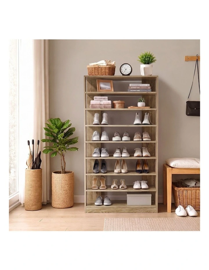 Oikiture Shoe Rack 9 Tiers Shelf Storage Cabinet Organiser 54 Pairs Natural image 7