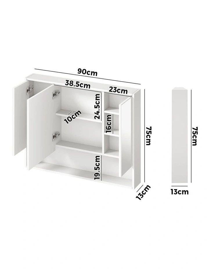 Welba Bathroom Mirror Cabinet LED Light Medicine Shaving Wall Storage 900x750mm image 3