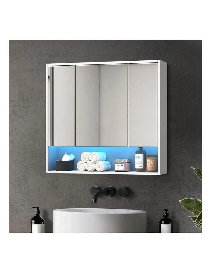 Welba Bathroom Mirror Cabinet LED Light Medicine Shaving Wall Storage 900x750mm image 4