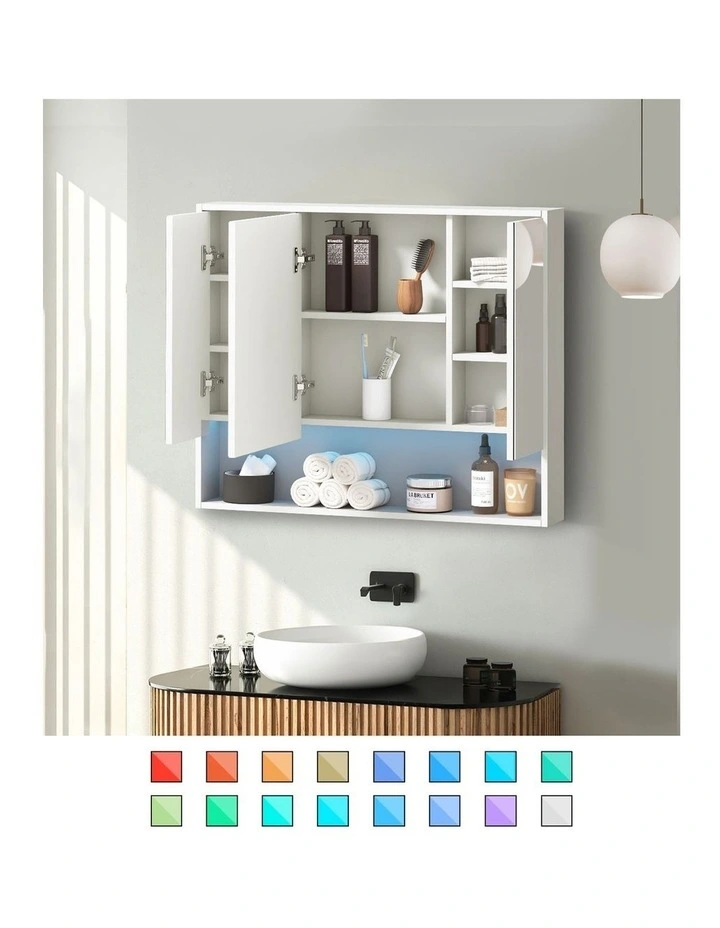 Welba Bathroom Mirror Cabinet LED Light Medicine Shaving Wall Storage 900x750mm image 5