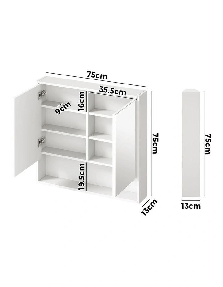 Welba Bathroom Mirror Cabinet LED Light Medicine Shaving Wall Storage 750x750mm image 3