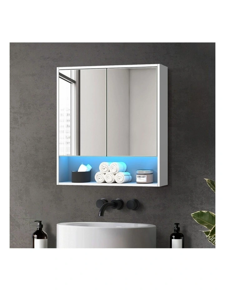 Welba Bathroom Mirror Cabinet LED Light Medicine Shaving Wall Storage 750x750mm image 4
