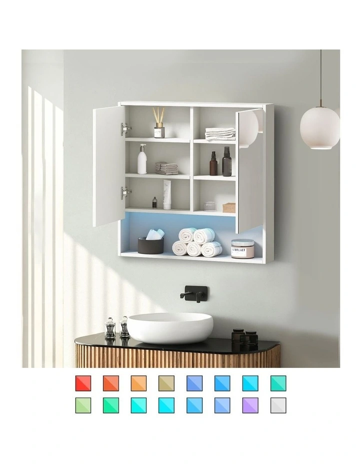 Welba Bathroom Mirror Cabinet LED Light Medicine Shaving Wall Storage 750x750mm image 5