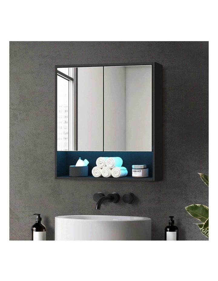 Welba Bathroom Mirror Cabinet LED Medicine Shaving Wall Storage 750x750mm Black image 4