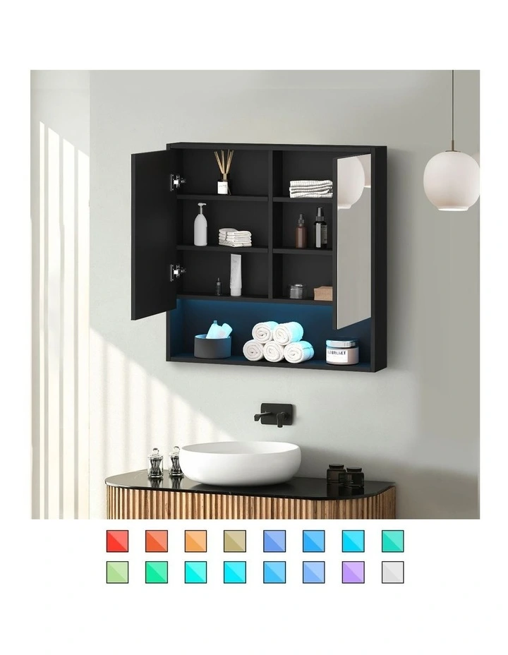 Welba Bathroom Mirror Cabinet LED Medicine Shaving Wall Storage 750x750mm Black image 5