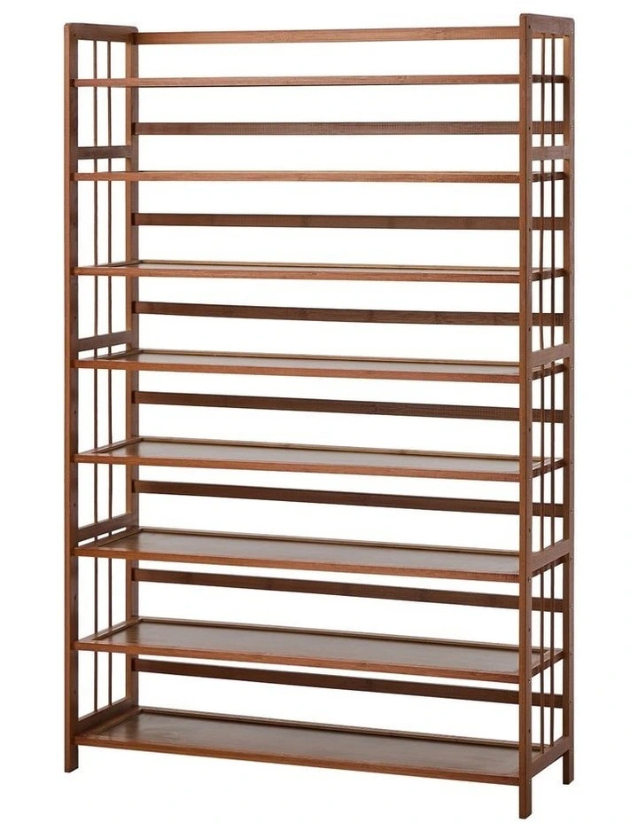 Oikiture Shoe Rack Storage Organizer Bamboo Stand 8 Shelves Brown image 1