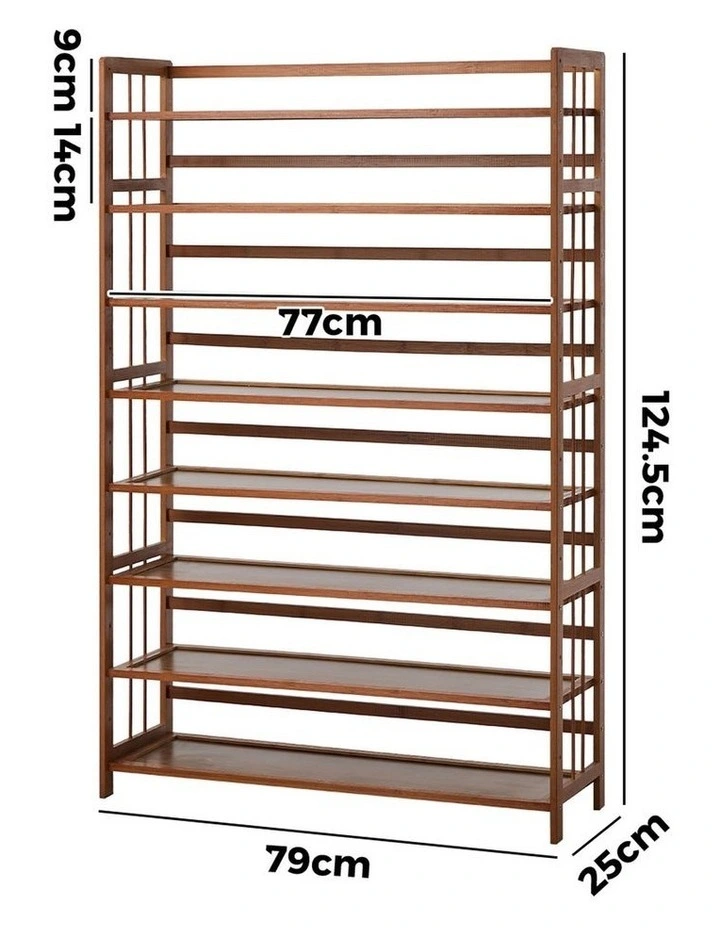 Oikiture Shoe Rack Storage Organizer Bamboo Stand 8 Shelves Brown image 3