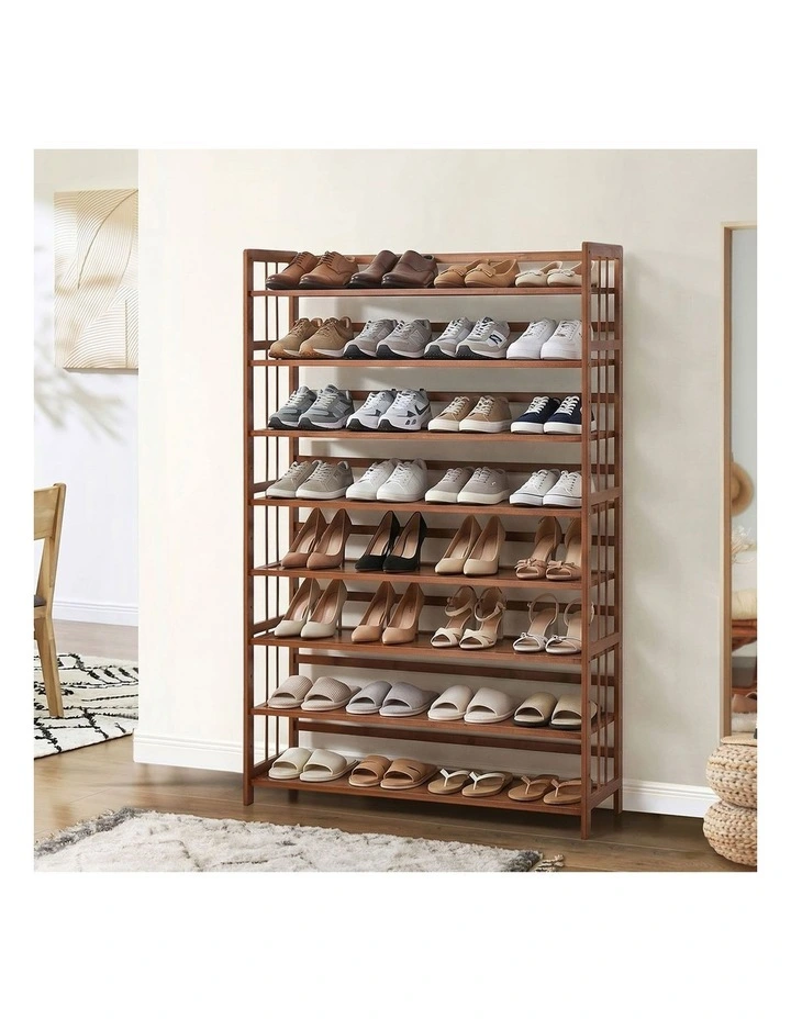Oikiture Shoe Rack Storage Organizer Bamboo Stand 8 Shelves Brown image 4