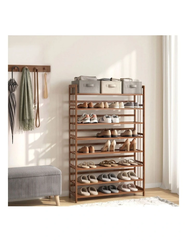 Oikiture Shoe Rack Storage Organizer Bamboo Stand 8 Shelves Brown image 5