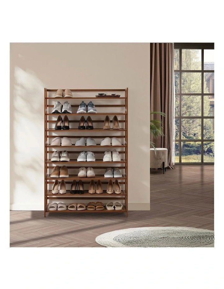 Oikiture Shoe Rack Storage Organizer Bamboo Stand 8 Shelves Brown image 7