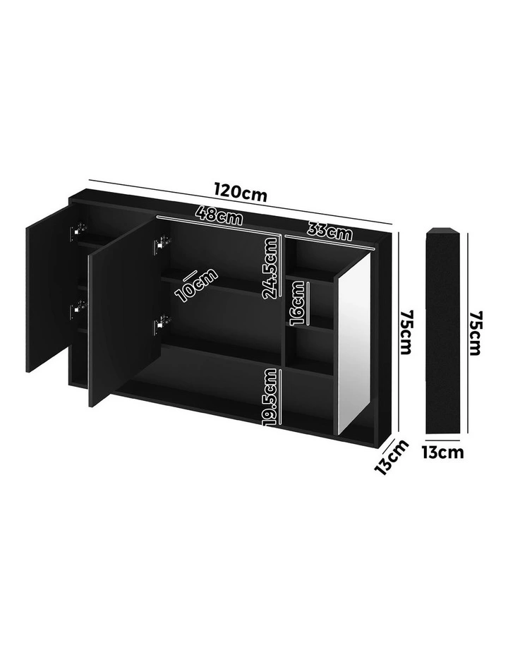 Welba Bathroom Mirror Cabinet LED Medicine Shaving Wall Storage 1200x750mm Black image 3
