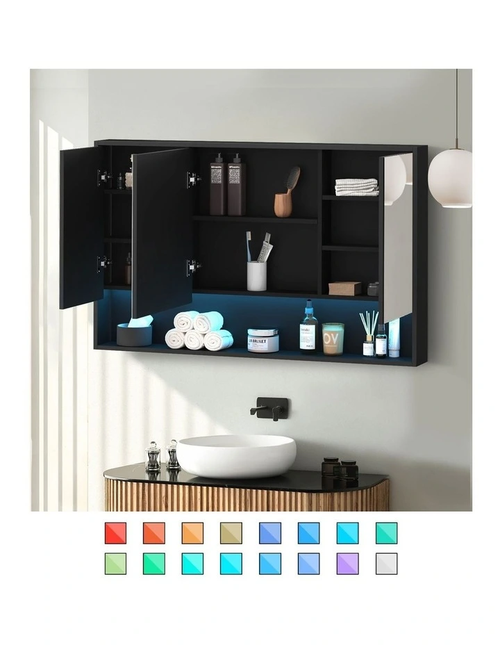Welba Bathroom Mirror Cabinet LED Medicine Shaving Wall Storage 1200x750mm Black image 5