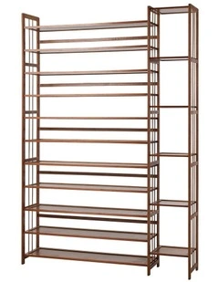 Oikiture Shoe Rack Organizer Bamboo Stand 11 Shelves with Boots Storage Brown