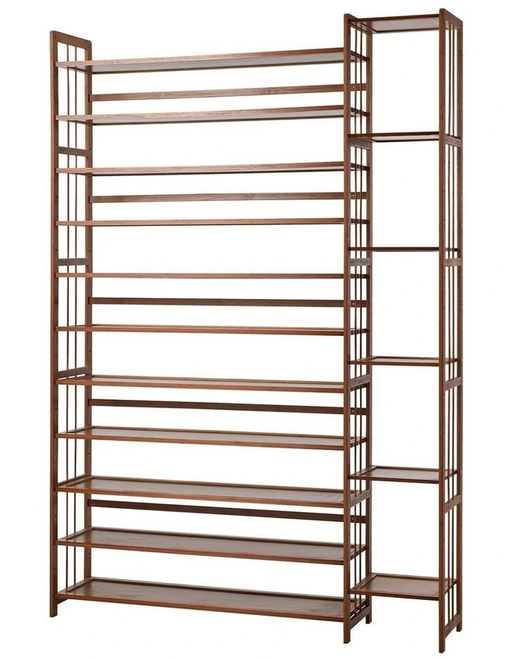 Oikiture Shoe Rack Organizer Bamboo Stand 11 Shelves with Boots Storage Brown image 1