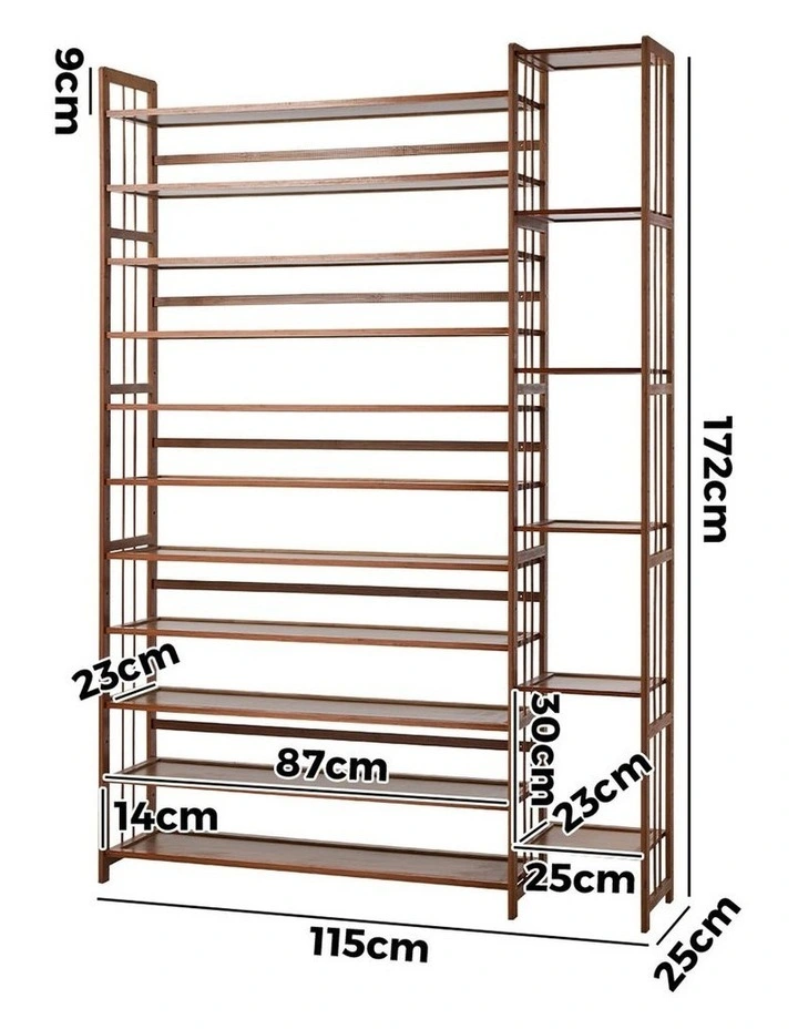 Oikiture Shoe Rack Organizer Bamboo Stand 11 Shelves with Boots Storage Brown image 3