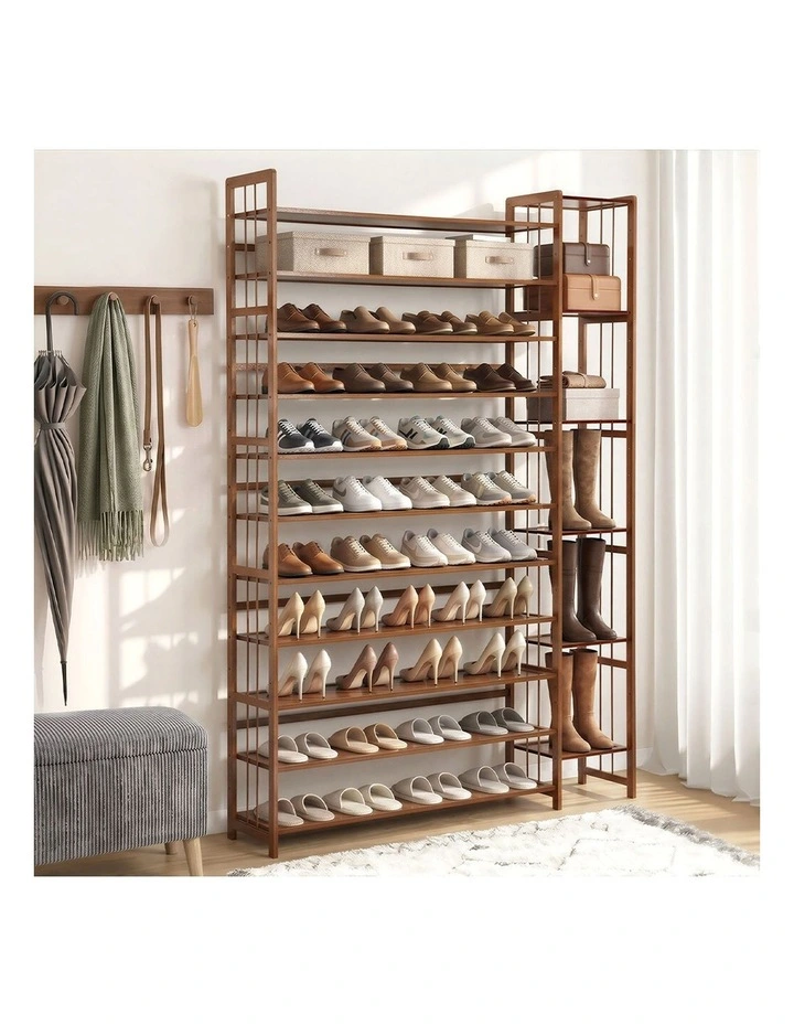 Oikiture Shoe Rack Organizer Bamboo Stand 11 Shelves with Boots Storage Brown image 5
