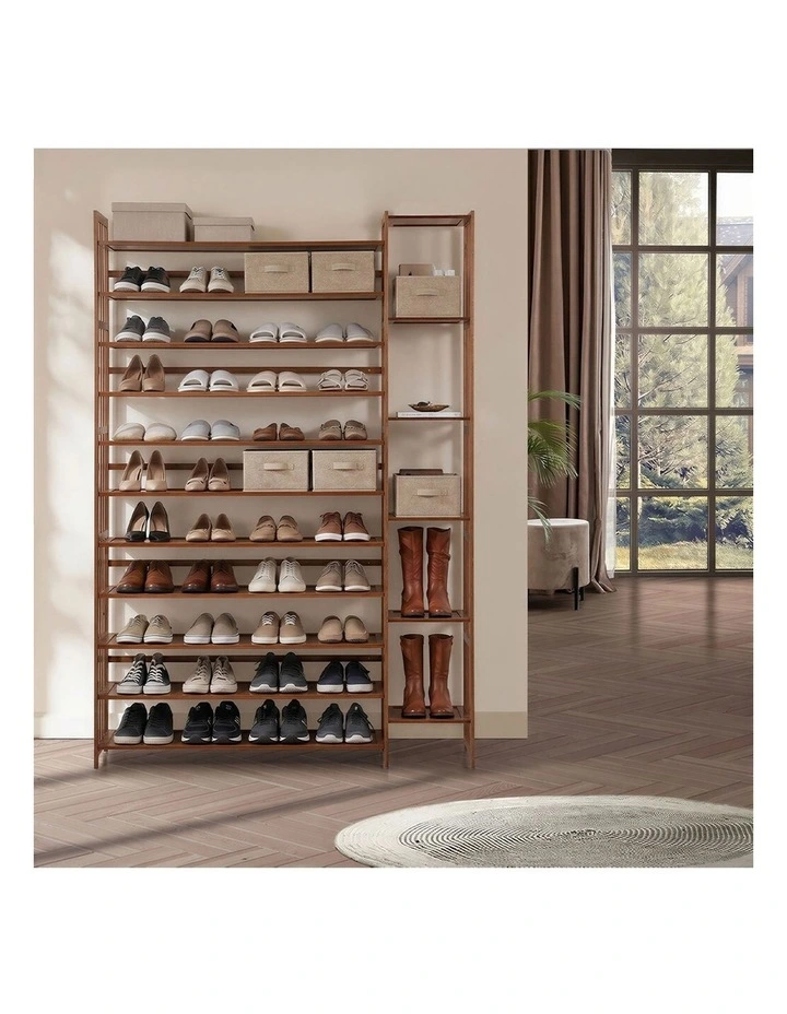 Oikiture Shoe Rack Organizer Bamboo Stand 11 Shelves with Boots Storage Brown image 7