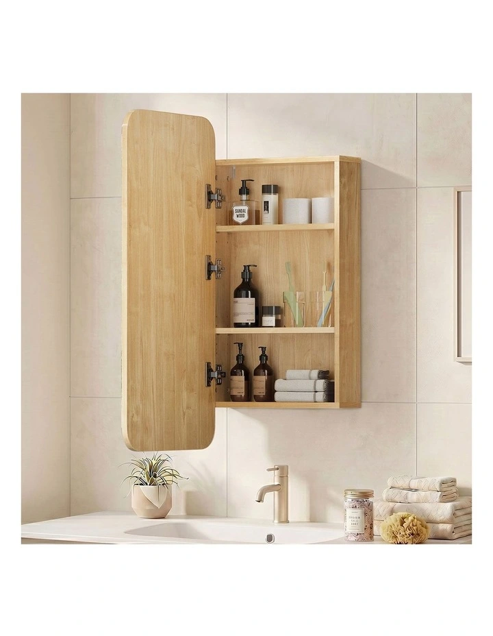 Welba Bathroom Mirror Cabinet Organiser 3-Tier Adjustable Shelves Makeup Natural image 6
