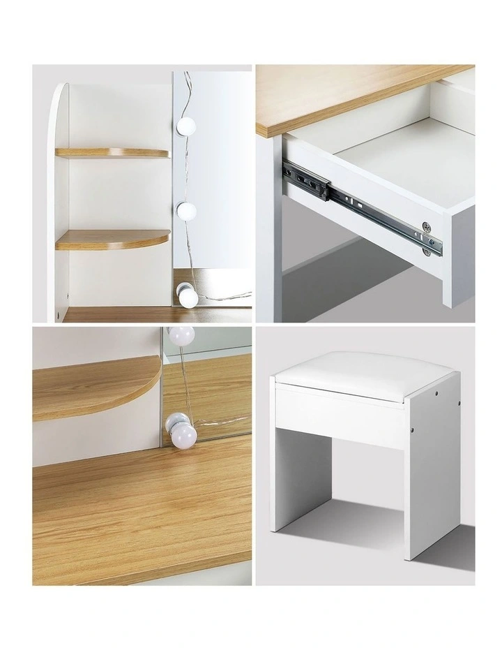 Oikiture Dressing Table Stool Set Makeup Mirror Storage Drawer 10LED Bulbs White image 7