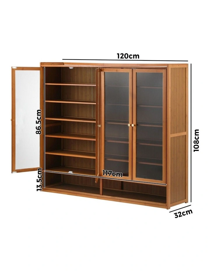 Oikiture Shoe Cabinet Shoes Storage Rack Organiser 4 Doors Shelf Brown image 3