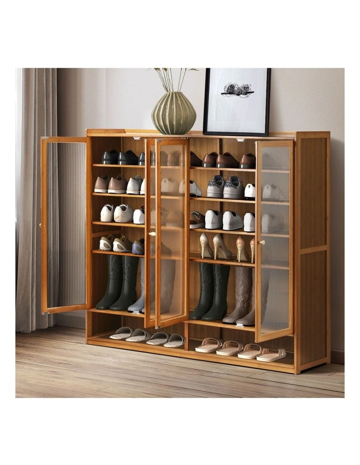 Oikiture Shoe Cabinet Shoes Storage Rack Organiser 4 Doors Shelf Brown image 5