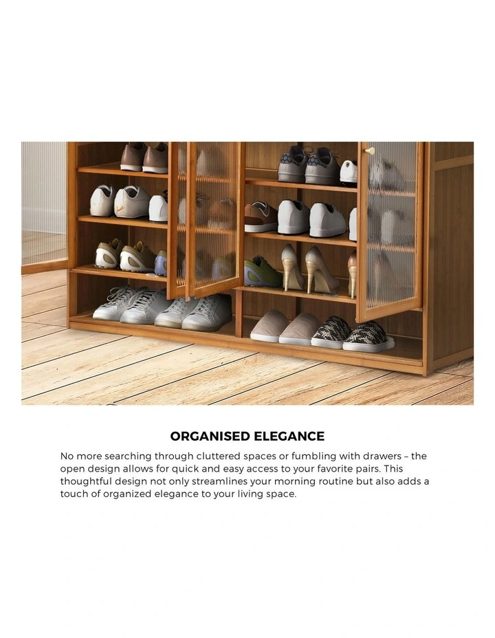 Oikiture Shoe Cabinet Shoes Storage Rack Organiser 4 Doors Shelf Brown image 6