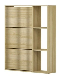 Oikiture Shoe Rack Storage Cabinet with Display Shelves Organiser Natural