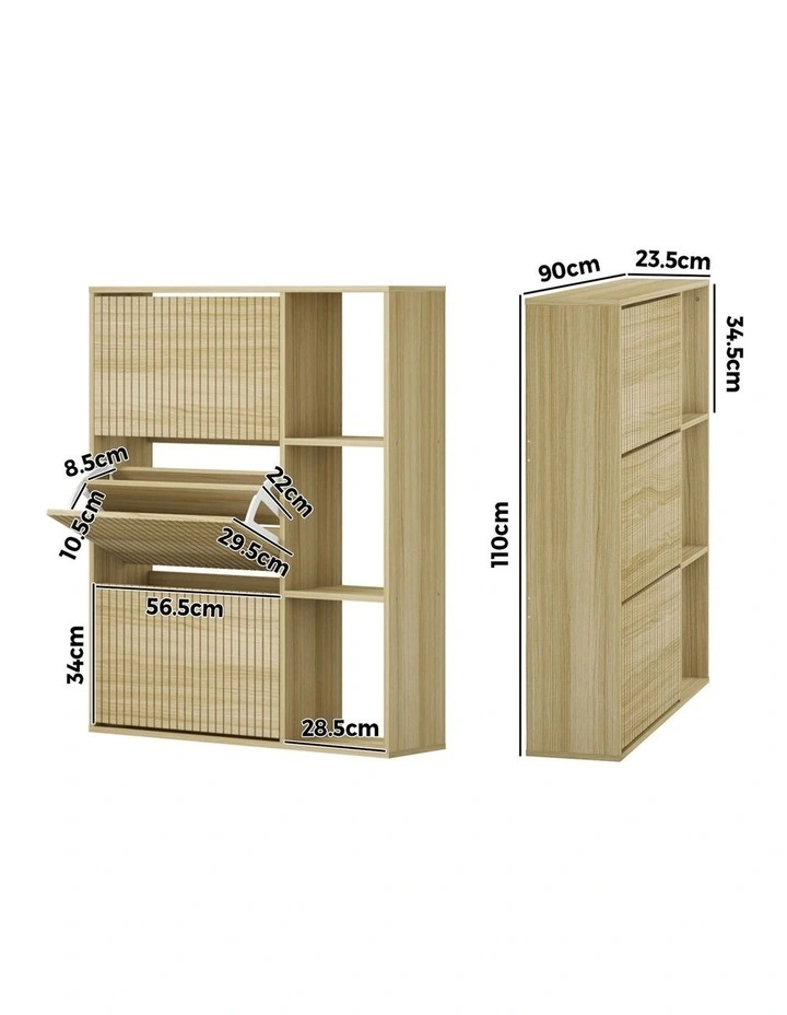 Oikiture Shoe Rack Storage Cabinet with Display Shelves Organiser Natural image 3