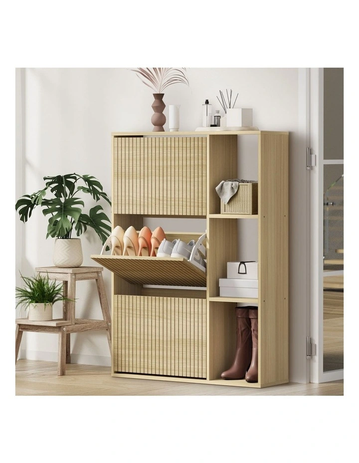Oikiture Shoe Rack Storage Cabinet with Display Shelves Organiser Natural image 4
