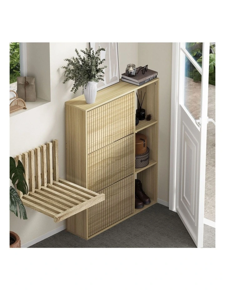 Oikiture Shoe Rack Storage Cabinet with Display Shelves Organiser Natural image 5