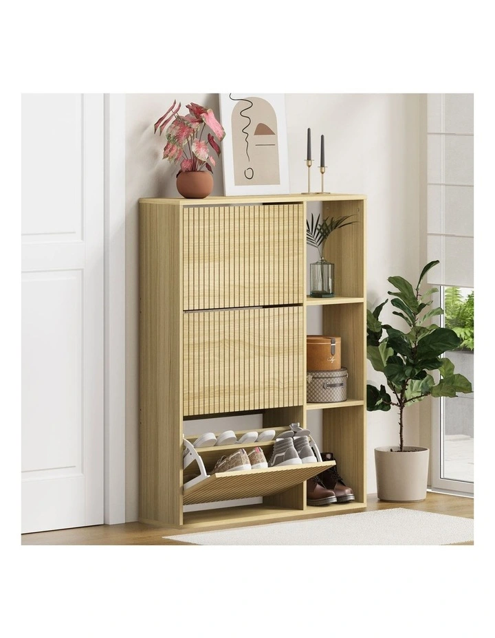 Oikiture Shoe Rack Storage Cabinet with Display Shelves Organiser Natural image 6
