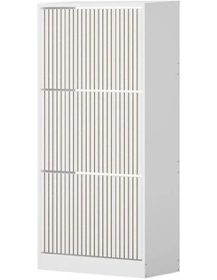 Oikiture Shoe Rack Storage Cabinet Organiser Drawers 3 Doors White
