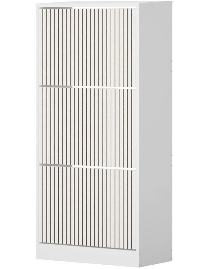 Oikiture Shoe Rack Storage Cabinet Organiser Drawers 3 Doors White image 1