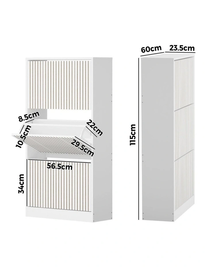 Oikiture Shoe Rack Storage Cabinet Organiser Drawers 3 Doors White image 3