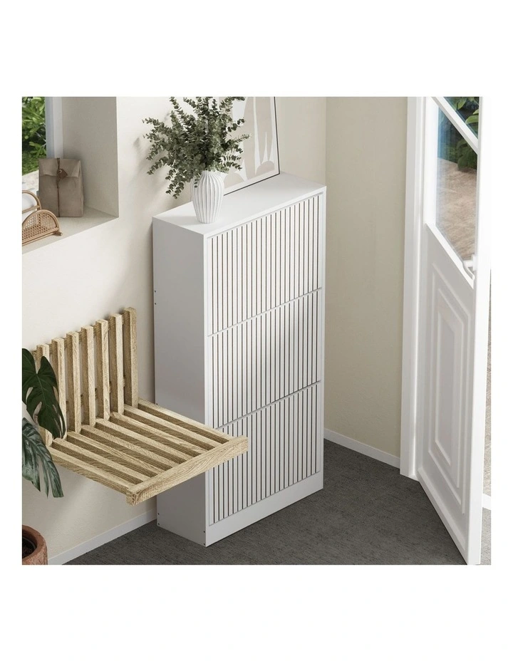 Oikiture Shoe Rack Storage Cabinet Organiser Drawers 3 Doors White image 5
