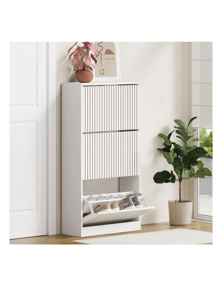 Oikiture Shoe Rack Storage Cabinet Organiser Drawers 3 Doors White image 6
