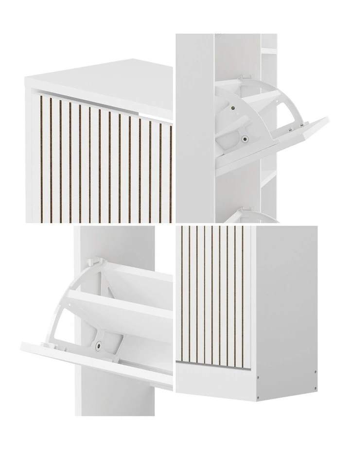 Oikiture Shoe Rack Storage Cabinet Organiser Drawers 3 Doors White image 7