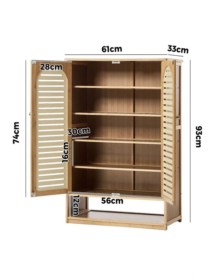Oikiture Shoe Storage Cabinet 2 Doors Bamboo Shoe Organiser Shelf Beige image 3