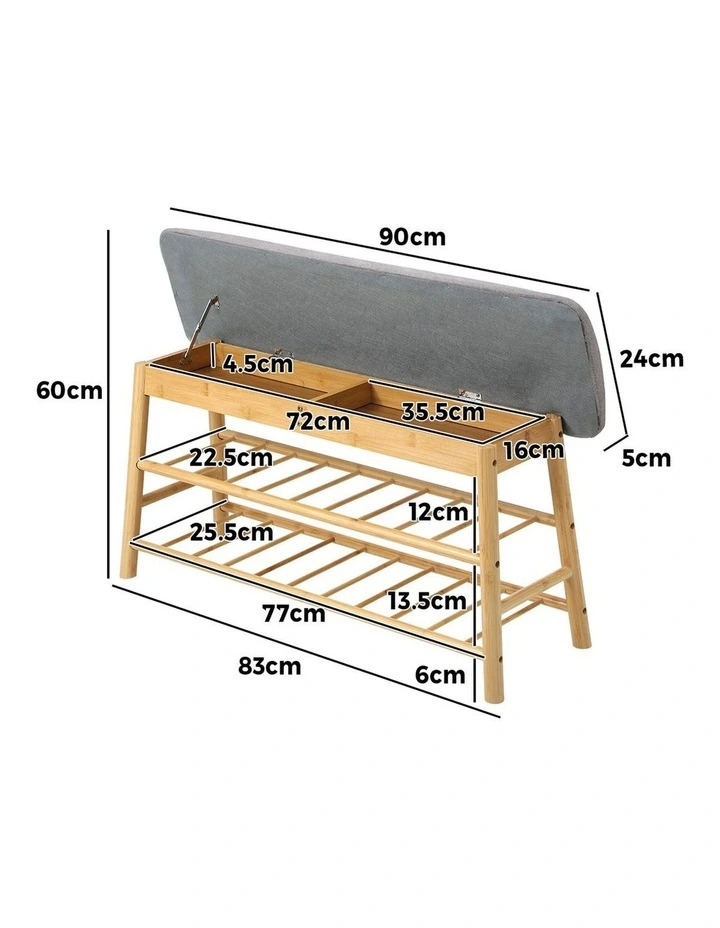 Oikiture Shoe Storage Bench Bamboo Shoes Rack Cabinet Shelf Organiser Stool 90cm image 3