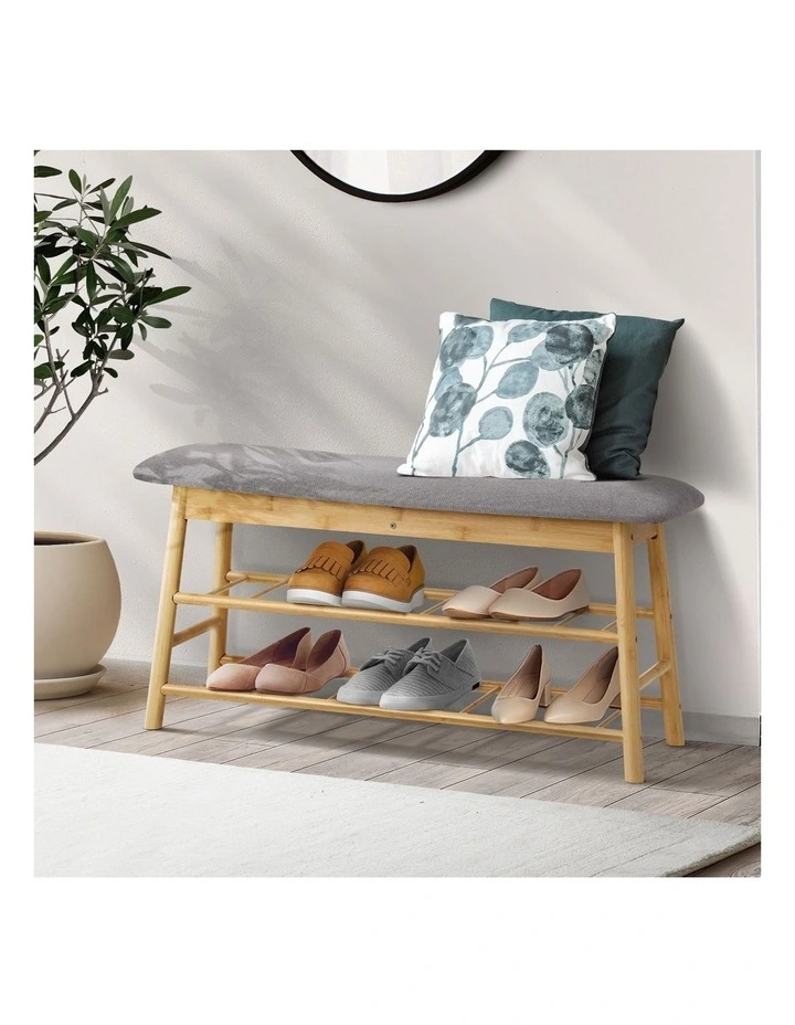 Oikiture Shoe Storage Bench Bamboo Shoes Rack Cabinet Shelf Organiser Stool 90cm image 4
